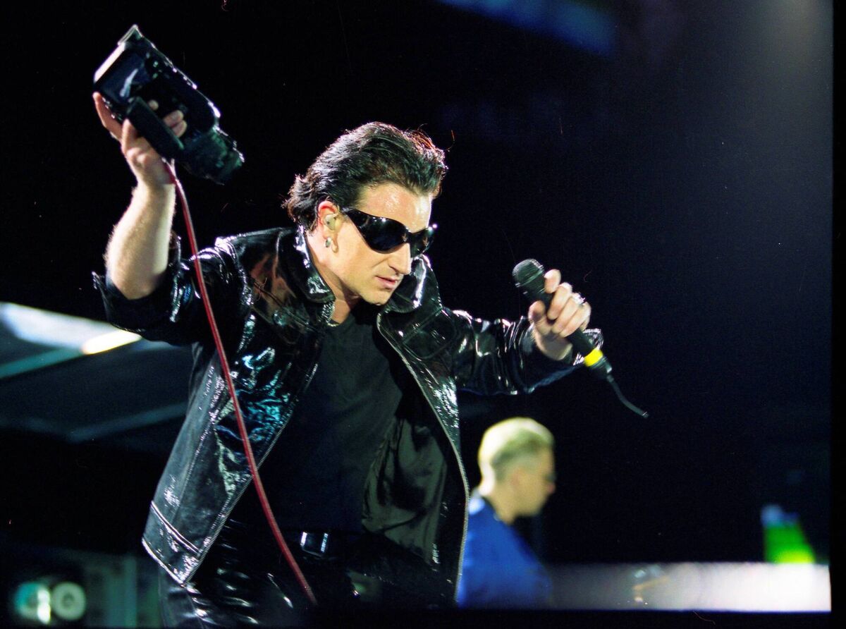 Bono on stage at Pairc Ui Chaoimh  in Cork in 1993 as part of the Zoo TV tour. Picture: Irish Examiner Archive 