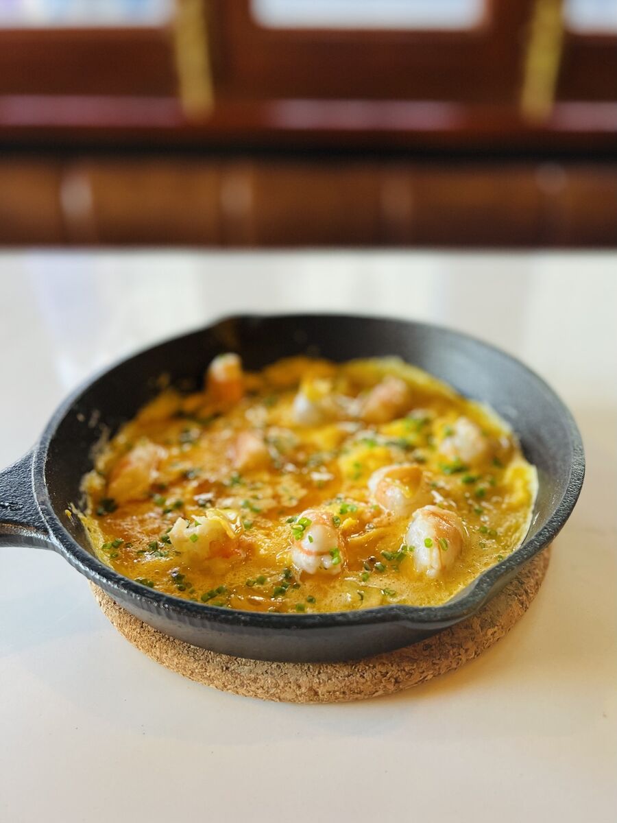 The tortilla of the day was a herbed omelette topped with fresh prawns. 