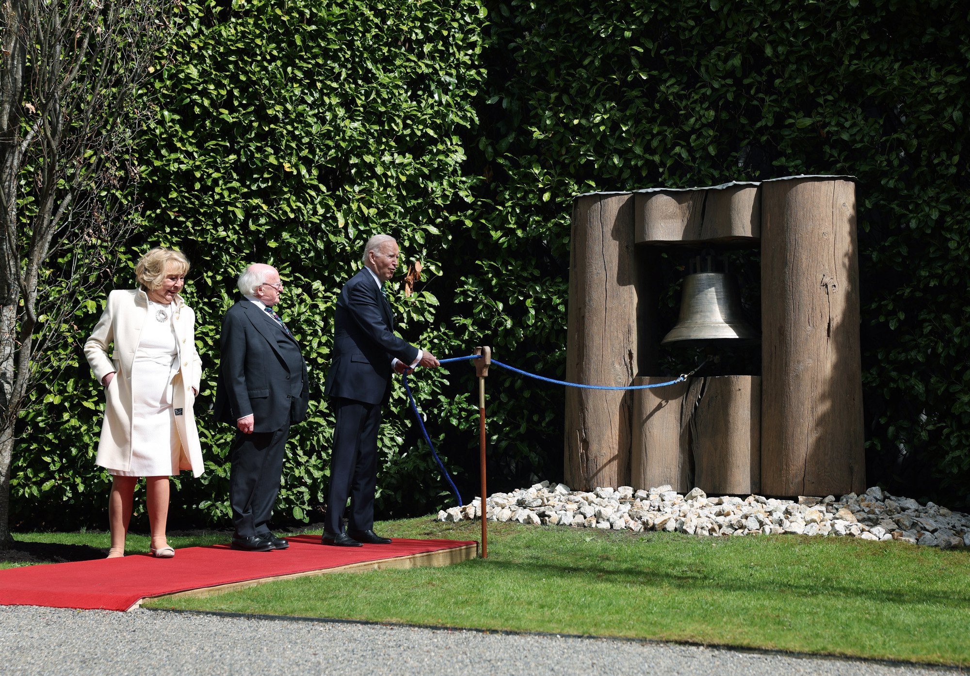 Joe Biden rings peace bell for the US and Irish ancestors on visit with Michael D Higgins 