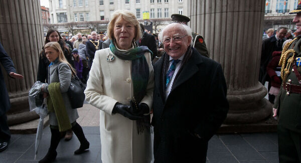 Sabina Higgins President Michael D Higgins during a Commemoration marking the Anniversary of the 1916 Rising on Easter Sunday at the GPO, Dublin. Pic: Gareth Chaney Collins