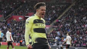 <p>IN-FORM: Manchester City's Jack Grealish celebrates after scoring against Southampton. Pic: AP Photo/Frank Augstein</p>