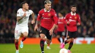 <p>INJURY BLOW: Lisandro Martinez was stretchered off against Sevilla. Pic: Nick Potts/PA</p>