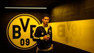 <p>BUT FOR HOW LONG? Jude Bellingham of Dortmund arrives in the tunnel for the Bundesliga match between Borussia Dortmund and 1. FC Union Berlin at Signal Iduna Park. Pic: DFL/Getty Images/Lukas Schulze</p>