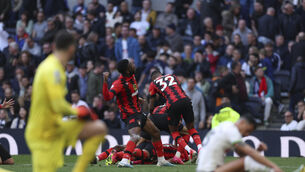 <p>Dango Ouattara celebrates after scoring a late winner for Bournemouth at Tottenham (Ian Walton/AP/PA)</p>