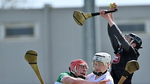<p>MY BALL: Kildare goalkeeper Paddy McKenna under pressure from Charlie Mitchell of Offaly during the Joe McDonagh Cup Round 2 match at Manguard Plus Kildare GAA Centre in Hawkfield, Kildare. Picture: Stephen Marken/Sportsfile</p>