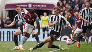 <p>HOT STREAK: Aston Villa's Ollie Watkins scores his sides second goal of the game during the Premier League match at Villa Park. Pic: PA</p>