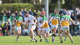 <p>EYES ON THE BALL: Paul Dolan of Kildare in action against Charlie Mitchell of Offaly during the Joe McDonagh Cup Round 2 match at Manguard Plus Kildare GAA Centre in Hawkfield, Kildare. Pic: Stephen Marken/Sportsfile</p>