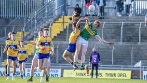 <p>UP FOR IT: Caolan O'Connell of Kerry and Clare's James Curran in the 2023 EirGrid Munster U20 Football Championship semi-final played at Austin Stack Park. Pic: Domnick Walsh/Eye Focus Ltd</p>