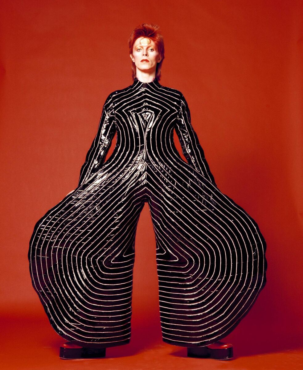 Striped bodysuit for Aladdin Sane tour, 1973. Design by Kansai Yamamoto. Photograph by Masayoshi Sukita. © Sukita and The David Bowie Archive Striped bodysuit for Aladdin Sane tour, 1973. Design by Kansai Yamamoto. Photograph by Masayoshi Sukita. © Sukita and The David Bowie Archive