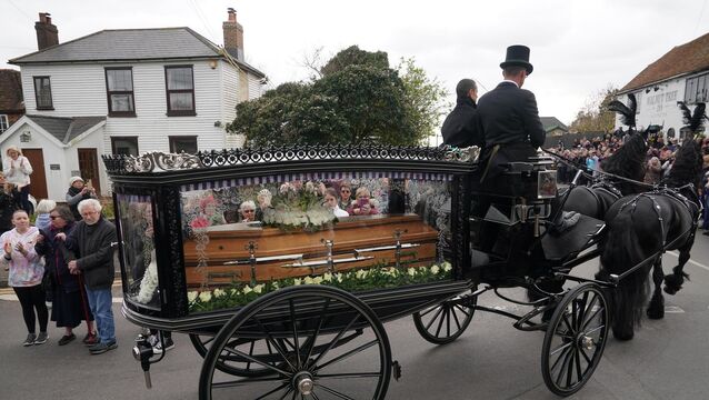<p>The funeral cortege of Paul O’Grady (Yui Mok/PA)</p>