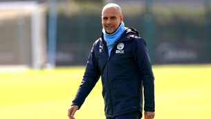 <p>LIGHT WORKLOAD: Pep Guardiola has spent limited time on the training pitch this week. Pic: Martin Rickett/PA</p>