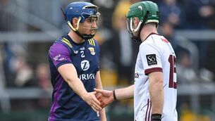 <p>BRIGHT START: Shane Reck of Wexford and Evan Niland of Galway shake hands after the Leinster GAA Hurling Senior Championship Round 1 match between Galway and Wexford at Pearse Stadium in Galway. Photo by Seb Daly/Sportsfile</p>