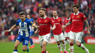 <p>Luke Shaw, centre, helped Manchester reach the FA Cup final (Nick Potts/PA)</p>