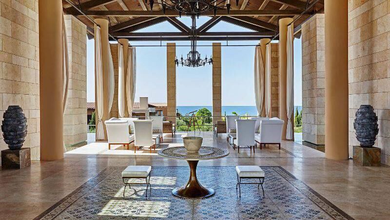 Sea views from the lobby at The Romanos, a Luxury Collection Resort. 