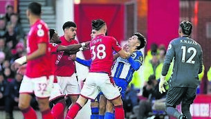 <p class="contextmenu internal_Caption">Nottingham Forest’s Felipe pushes Julio<br class="HardReturn"/>Encisco as<br class="HardReturn"/>tempers flare<br class="HardReturn"/>last night. 	<span class="contextmenu emphasis CaptionCredit">Pic: Tim Goode/PA</span>
            </p>