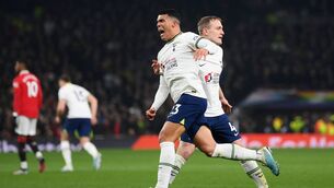 <p>DRAW: Pedro Porro of Tottenham Hotspur celebrates with teammate Oliver Skipp.Pic:Shaun Botterill/Getty Images</p>