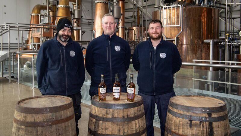 A place built and run by the people, for the people... Many of the distillery's staff are West Cork natives. Pictured are James Goggin, Brian Creedon and Ian Jennings in the Still House at Skibbereen.