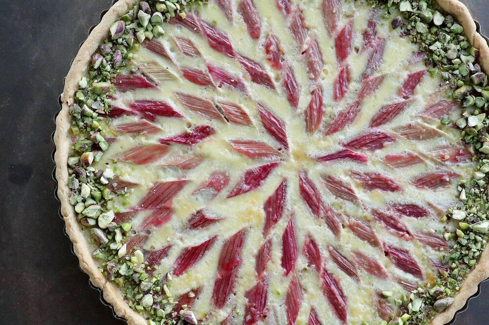 Rhubarb & Custard Tart with Pistachios