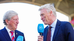 <p>Crystal Palace manager Roy Hodgson and West Ham United manager David Moyes are interviewed by BT Sport ahead of the the Premier League match at Selhurst Park. Picture: John Walton/PA Wire.</p>