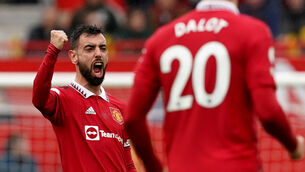 <p>CRUCIAL: Manchester United's Bruno Fernandes celebrates.</p>