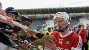 <p>BAS MAN: Cork's Patrick Horgan signs autographs for fans at the end of the game. Picture: INPHO/Ken Sutton</p>