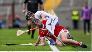 <p>ROUSING RETURN: Darragh Fitzgibbon of Cork attempts to keep the ball in play under pressure from Darragh Lyons of Waterford during the Munster GAA Hurling Senior Championship Round 2 match between Cork and Waterford at Páirc Uí Chaoimh in Cork. Pic: Brendan Moran/Sportsfile</p>