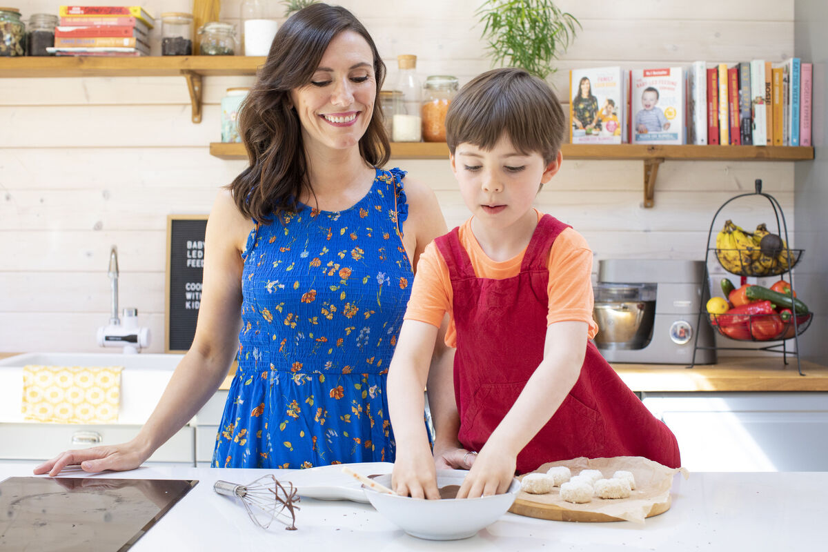 Aileen Cox Blundell and her son Oscar preparing food Aileen Cox Blundell and her son Oscar preparing food