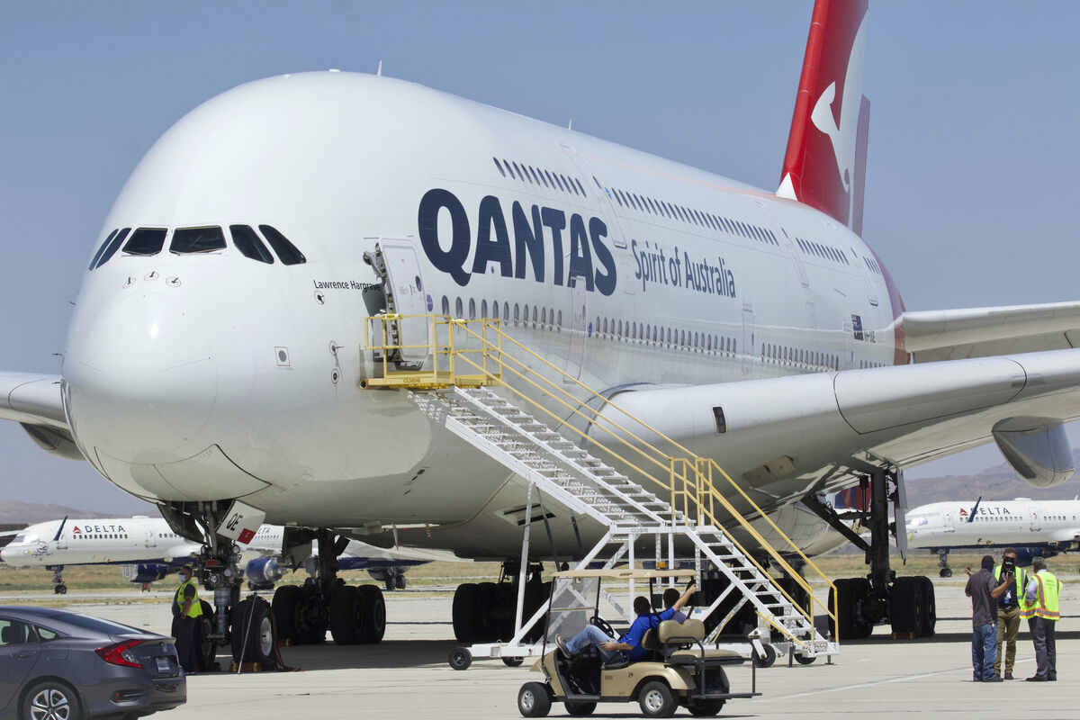A Qantas Airbus A380 arrives at Southern California Logistics Airport in Victorville, California. (AP Photo/Matt Hartman, File) A Qantas Airbus A380 arrives at Southern California Logistics Airport in Victorville, California. (AP Photo/Matt Hartman, File)
