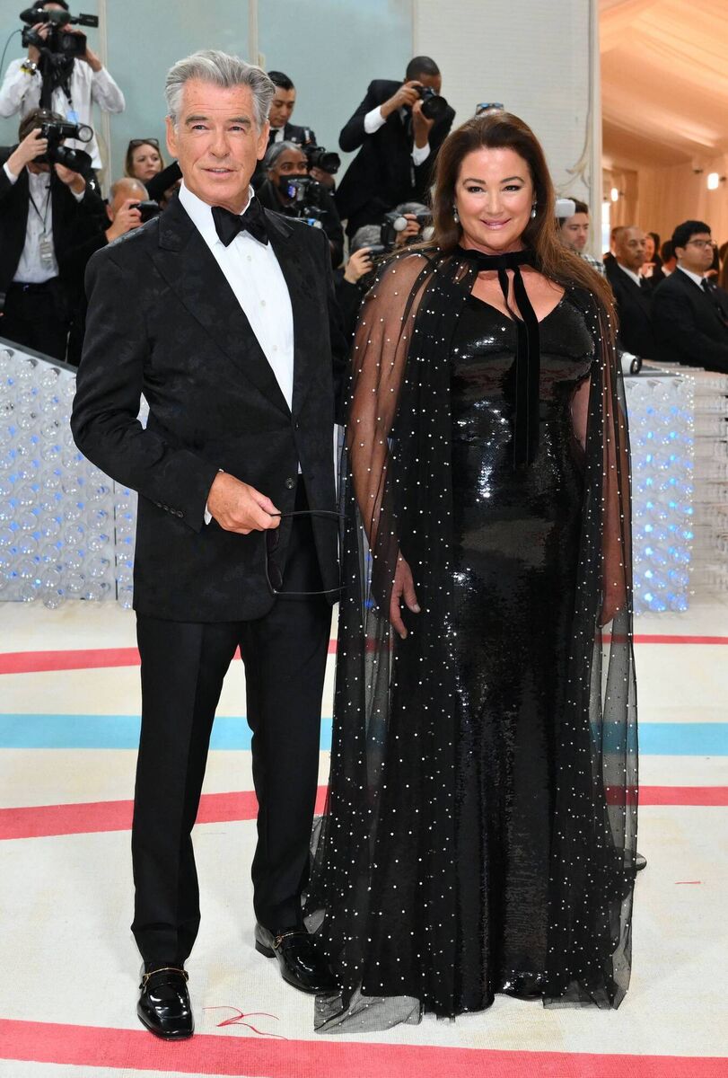 MONOCHROME SET: Pierce Brosnan and his wife Keely Shaye Smith went for classic black and white at the 2023 Met Gala. Picture: Angela Weiss/AFP/Getty MONOCHROME SET: Pierce Brosnan and his wife Keely Shaye Smith went for classic black and white at the 2023 Met Gala. Picture: Angela Weiss/AFP/Getty