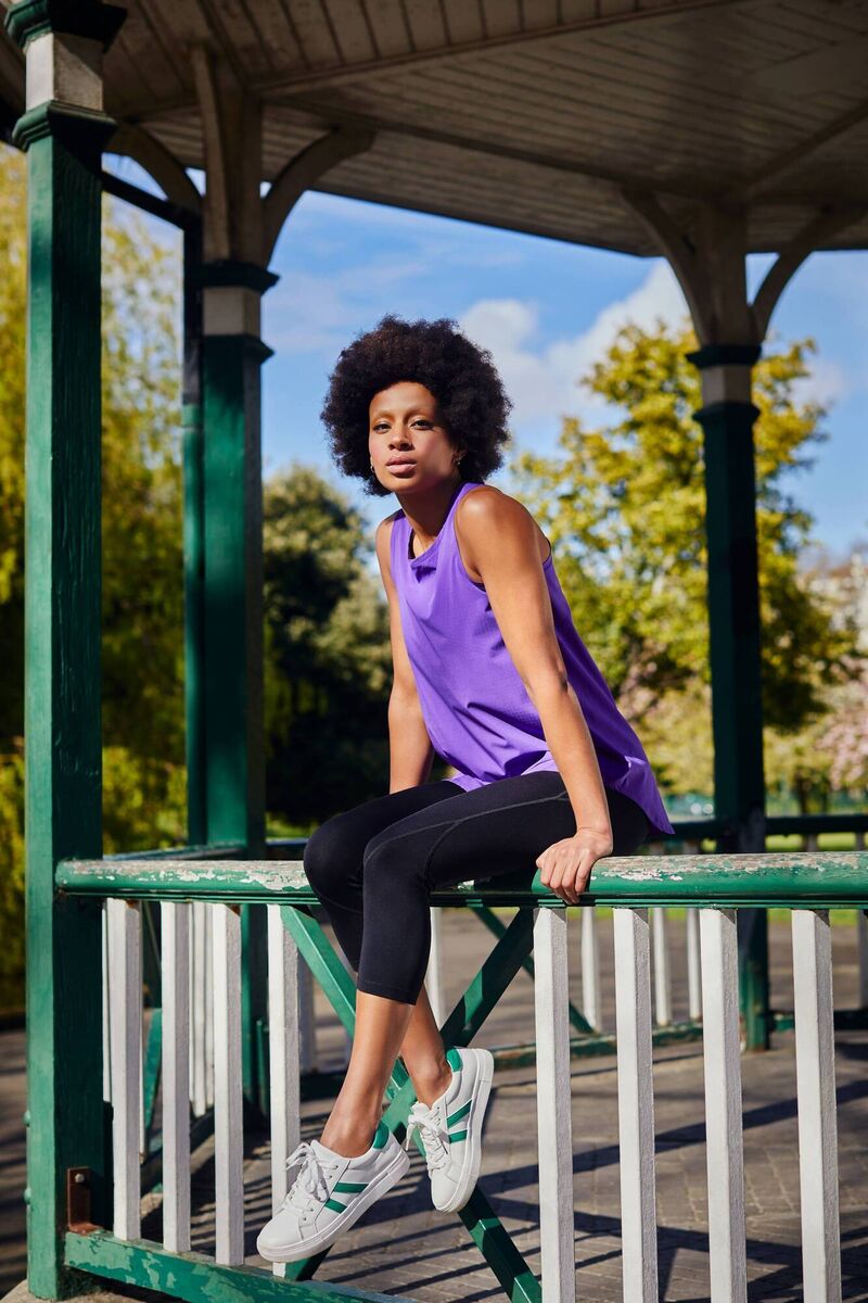 Purple Tank Top (€15) and Black Capri Legging (€25) from the new Helen Steele x Dunnes Stores Summer 2023 Court Collection Purple Tank Top (€15) and Black Capri Legging (€25) from the new Helen Steele x Dunnes Stores Summer 2023 Court Collection