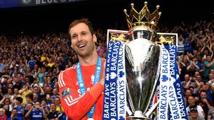 <p>HALL OF FAMER: Petr Cech celebrates with the trophy after winning the Premier League title with Chelsea in 2015. Pic: Mike Hewitt/Getty Images</p>
