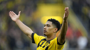 <p>WORTHY GALACTICO: Dortmund's Jude Bellingham celebrates. Pic: AP Photo/Martin Meissner</p>