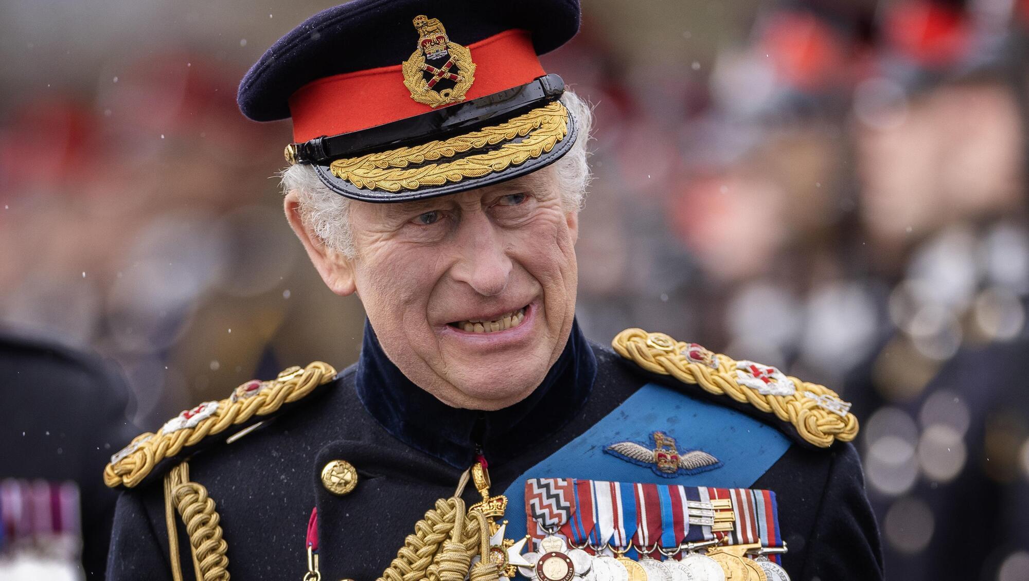 The soon-to-be King Charles III inspecting the Officer Cadets on parade during the 200th Sovereign's Parade at the Royal Military Academy Sandhurst (RMAS) in Camberley, UK.