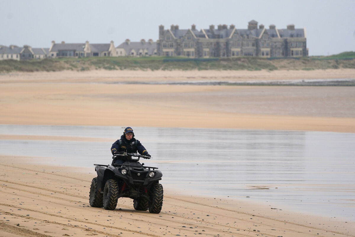 Garda officers at Trump International Golf Links & Hotel in Doonbeg, Co. Clare, during a visit by former US president Donald Trump. Picture: Brian Lawless/PA Wire Garda officers at Trump International Golf Links & Hotel in Doonbeg, Co. Clare, during a visit by former US president Donald Trump. Picture: Brian Lawless/PA Wire