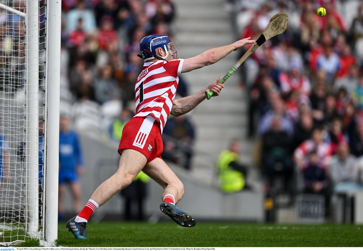 PUCKOUT MASTER: Cork goalkeeper Patrick Collins during the win over Waterford. Photo by Brendan Moran/Sportsfile PUCKOUT MASTER: Cork goalkeeper Patrick Collins during the win over Waterford. Photo by Brendan Moran/Sportsfile