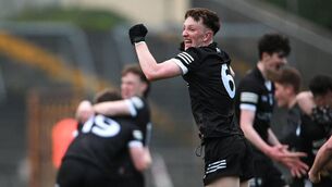 <p>JUMPING FOR JOY: Dylan McLoughlin of Sligo celebrates after the Connacht U20 football final win over Galway. Pic: Ray Ryan/Sportsfile</p>