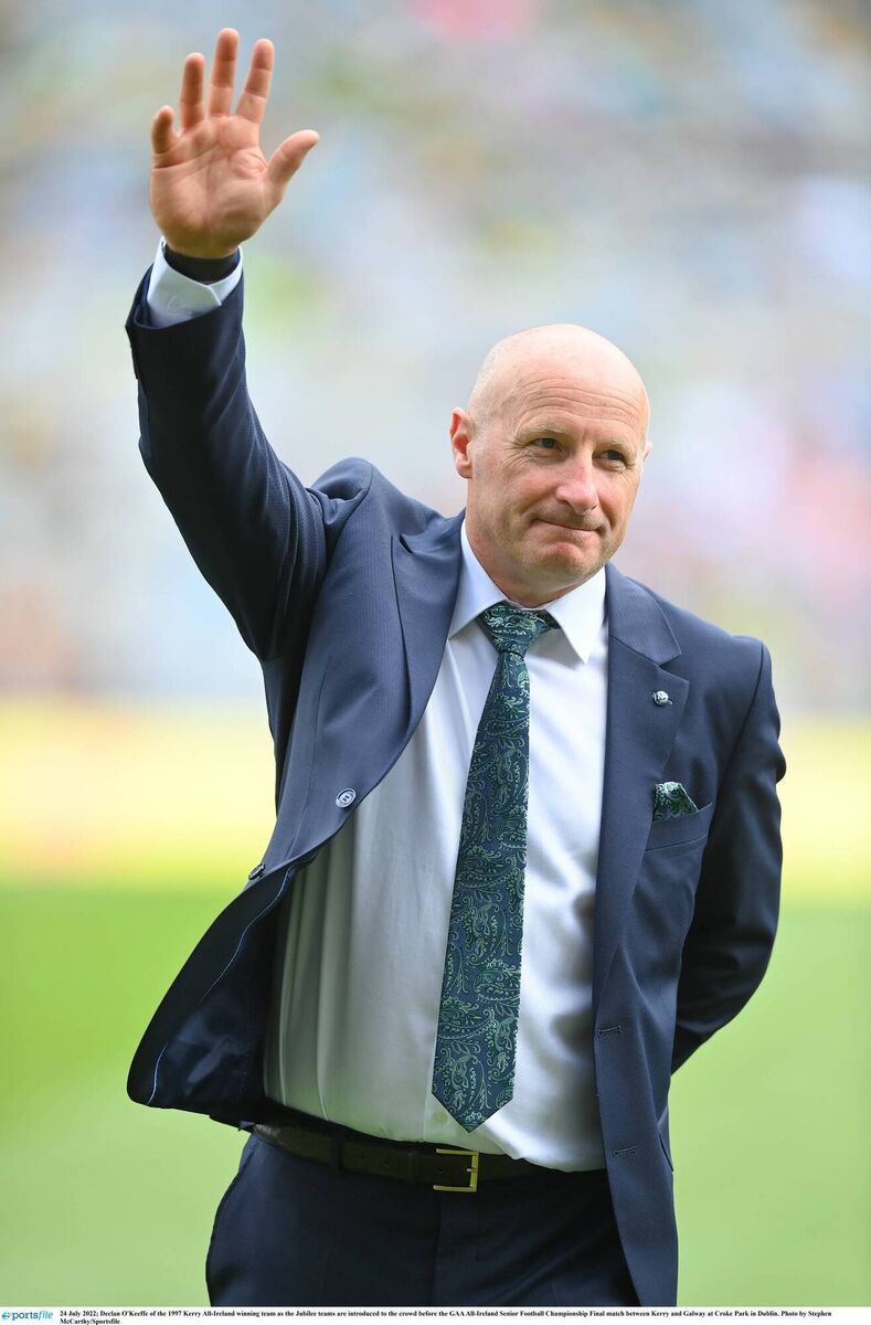 Declan O'Keeffe is saluted last year at Croke Park for being part of the 1997 All-Ireland winning Kerry team that ended the eleven-year 'famine' in the Kingdom. 