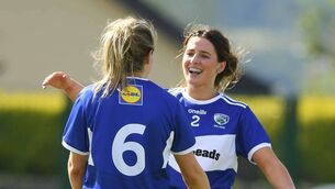 <p>ON A JOURNEY: Clodagh Dunne, right, and Ellen Healy of Laois celebrate after the 2021 Lidl Ladies Football National League Division 3 final win over Kildare. Pic: Matt Browne/Sportsfile </p>