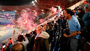 <p>CAMPIONES:Fans of Napoli celebrate at Stadio Diego Armando Maradona</p>