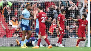 <p>KING SALAH: Salah scored his 30th goal of the season to seal victory over Brentford. Pic:Alex Livesey/Getty Images</p>