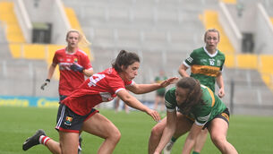 <p>CRUCIAL COMEBACK: Ciara O'Sullivan, Cork puts pressure on Kerry fullback Kayleigh Cronin in an exciting second half comeback for Cork. Pic: Larry Cummins</p>