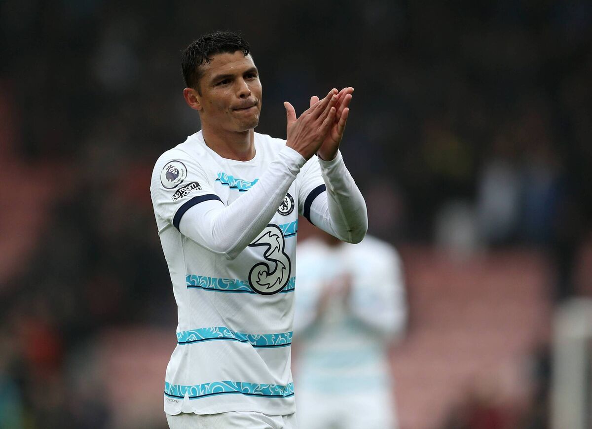 Thiago Silva applauds the Chelsea fans after the final whistle. Pic: Steve Bardens/Getty Images