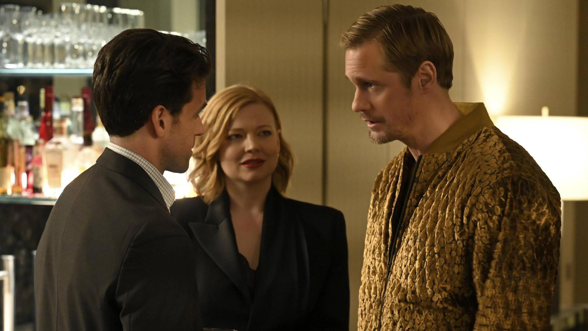 Alexander Skarsgard and Sarah Snook in a scene from Succession. 
