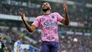 <p>JOY: Everton's Dominic Calvert-Lewin celebrates after Abdoulaye Doucoure scores their side's first goal of the game. Pic: Adam Davy/PA Wire</p>