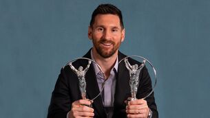 <p>TROPHY-LADEN: Lionel Messi was awarded Sportsman of the Year at the Laureus Awards in Paris. Pic: Laureus</p>
