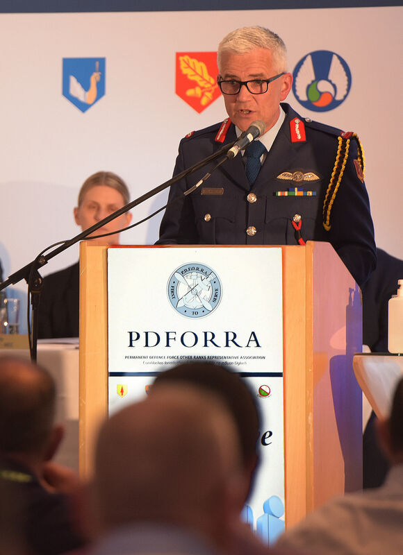  Lt Gen Seán Clancy, Chief of Staff, addressing delegates at the PDForra conference in Trim, Co Meath, on Tuesday. Picture: Moya Nolan