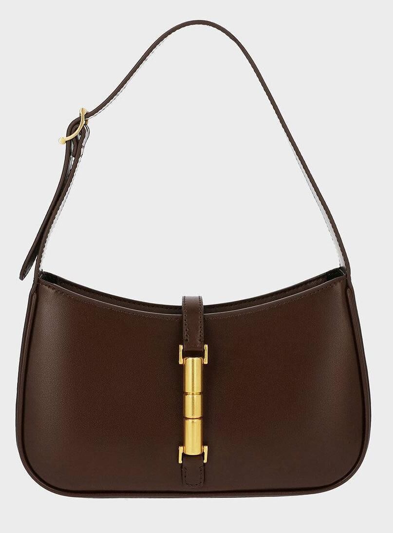 ‘Cesia’ metallic accent shoulder bag - dark brown, Charles &amp; Keith, €89 