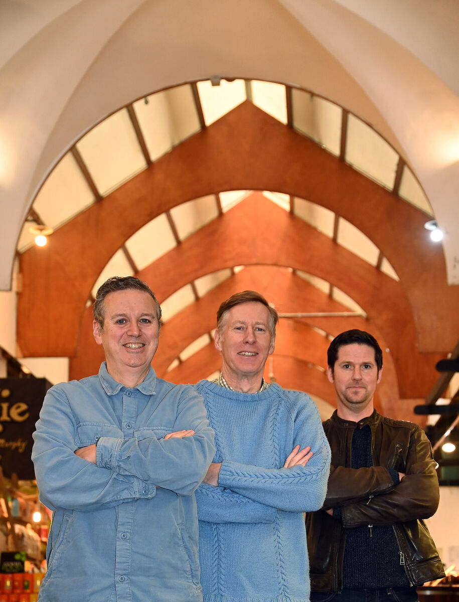 The Frank &amp; Walters (from left) Ashley Keating, Paul Linehan and Rory Murphy at the English Market, Cork. Picture Denis Minihane.