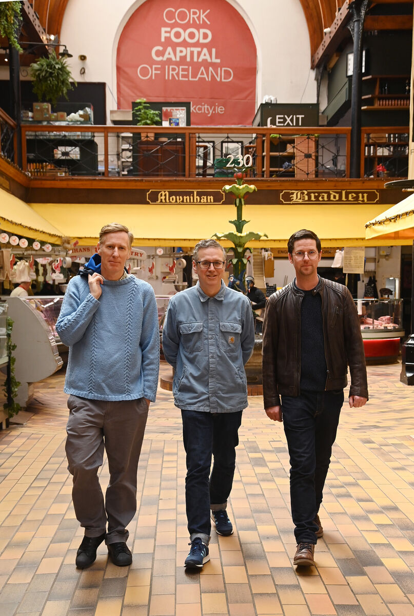 The Frank &amp; Walters (from left) Paul Linehan, Ashley Keating and Rory Murphy at the English Market, Cork. Picture Denis Minihane.