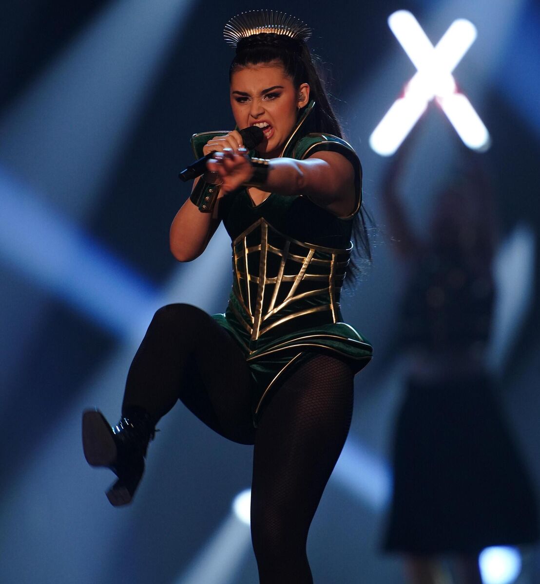 Alessandra, the entrant from Norway, performs at the Eurovision semi-final dress rehearsal.